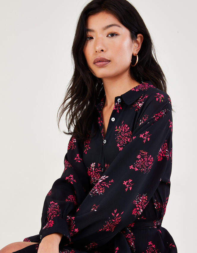Benji Floral Print Shirt Dress in Sustainable Viscose Black | Day ...
