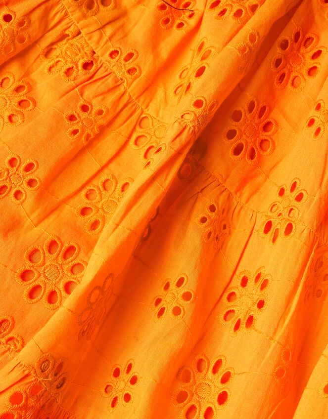 Broderie Puff Sleeve Dress, Orange (ORANGE), large
