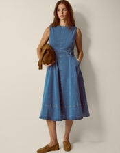 Ella Sleeveless Denim Midi Dress, Blue (MID AUTHENTIC BLUE), large