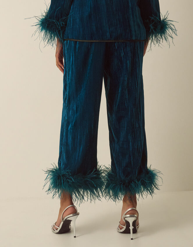 Quinn Feather Straight Leg Velvet Trousers, Teal (TEAL), large