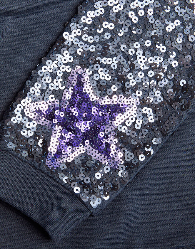 Sequin Sleeve Hoodie, Blue (NAVY), large