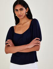 Structured Short Sleeve Jersey Top with LENZING™ ECOVERO™ , Blue (NAVY), large