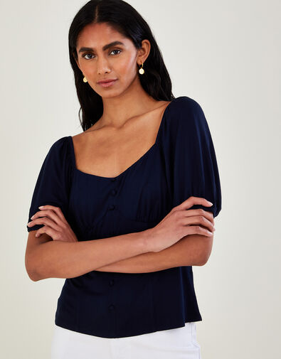 Structured Short Sleeve Jersey Top with LENZING™ ECOVERO™ , Blue (NAVY), large
