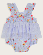 Newborn Floral Mesh Romper, Blue (BLUE), large