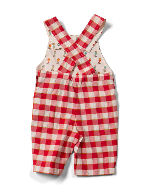 Little Green Radicals Check Shortie Dungarees, Red (RED), large