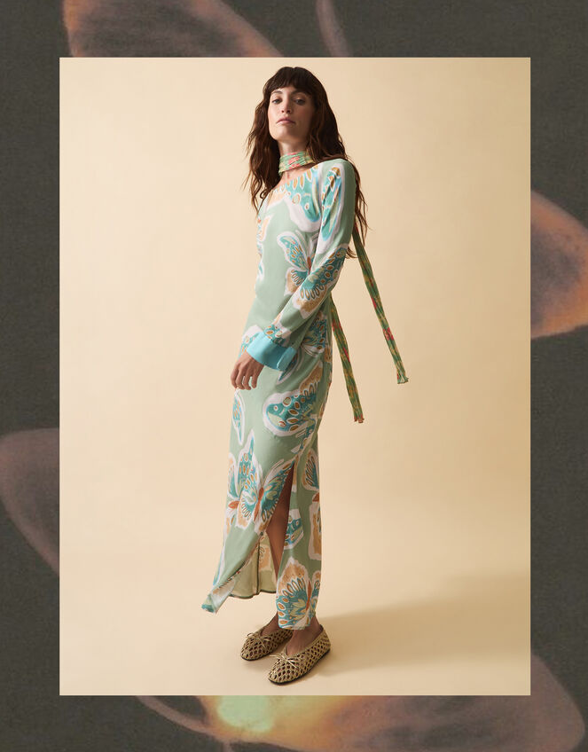 Clemence Aurelie Butterfly Long Sleeve Maxi Dress Green