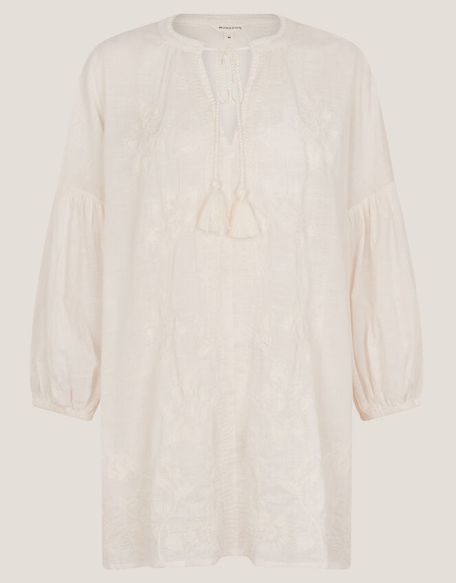 Milly Slouchy Embroidered Top, Ivory (IVORY), large