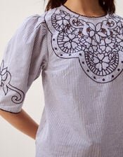 Kirsty Embroidered Stripe Top, Blue (NAVY), large