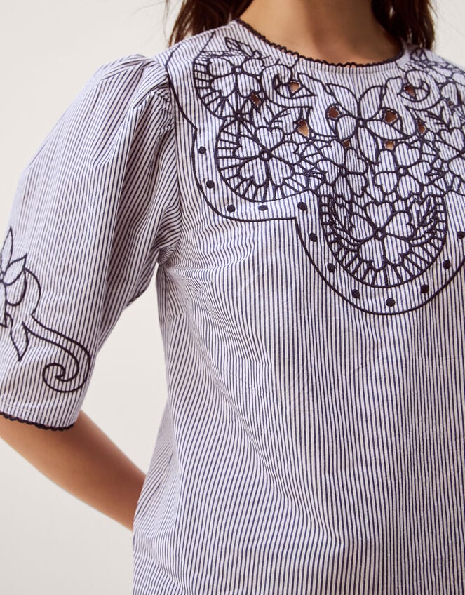 Kirsty Embroidered Stripe Top, Blue (NAVY), large