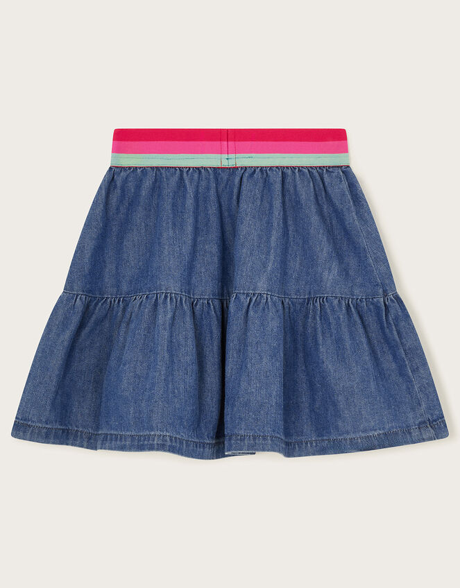 Denim Ruffle Skirt , Blue (BLUE), large