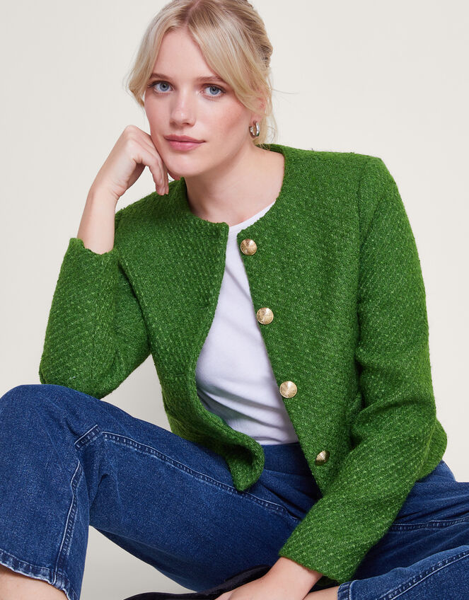 Maya Tweed Crop Jacket Green Women's Jackets Monsoon UK.