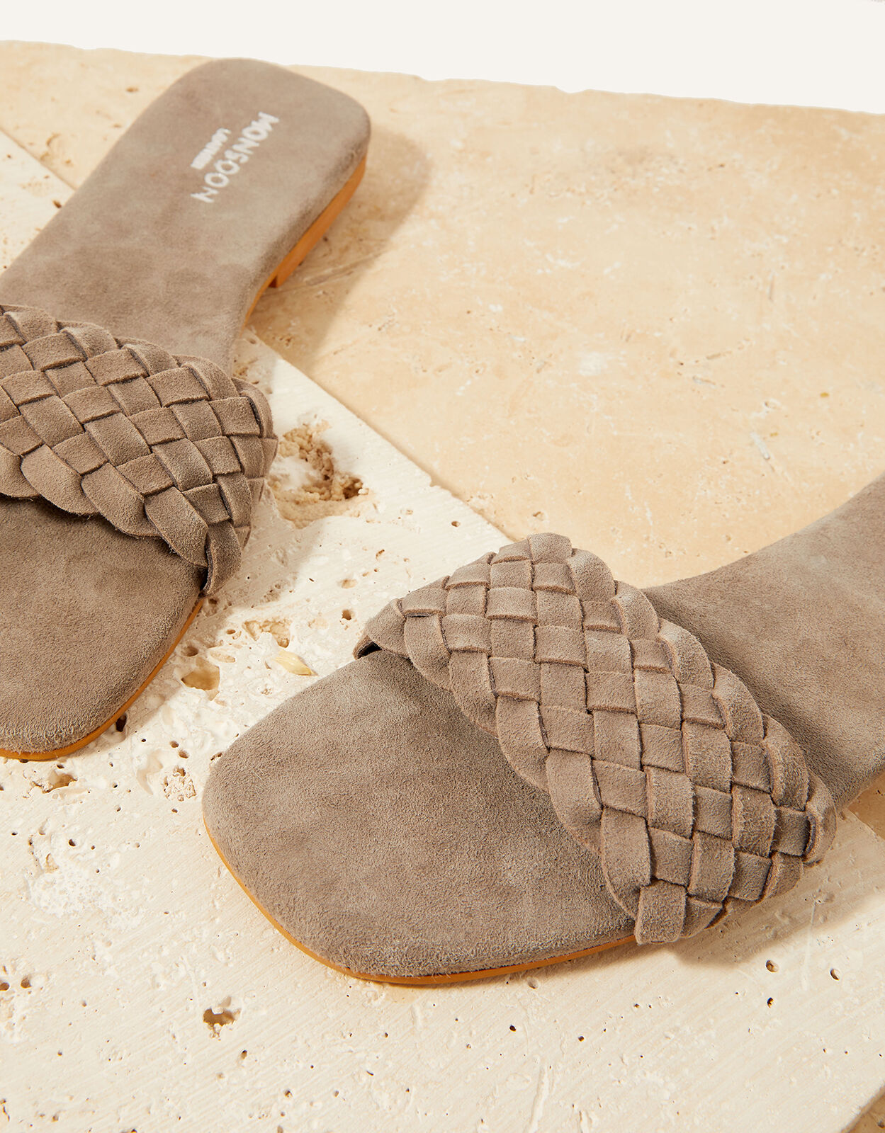 Plait Suede Slide Sandals Grey