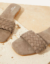 Plait Suede Slide Sandals, Grey (GREY), large
