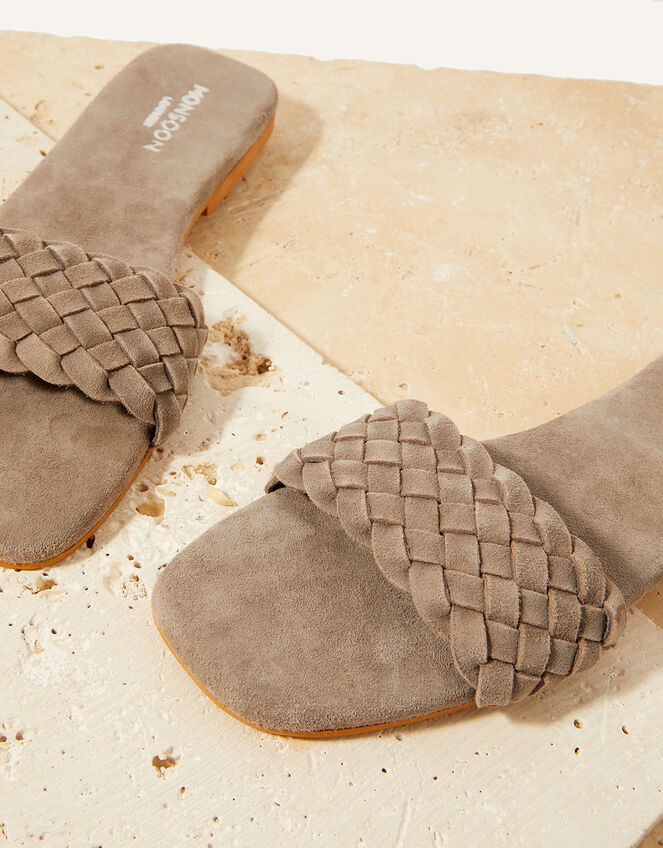 Plait Suede Slide Sandals, Grey (GREY), large