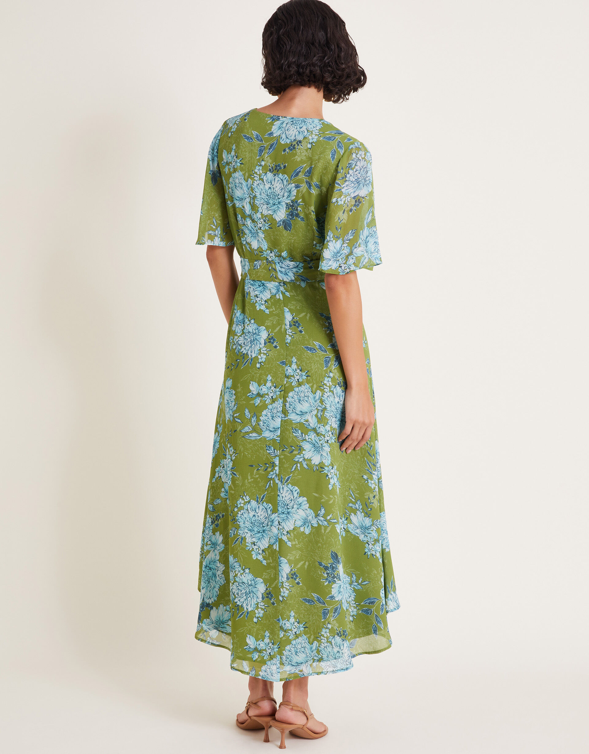 Robe D'été Monteray Fleurie Verte – Taille 16, Style Wrap, Occasion Très Bon état