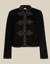 Viola Beaded Frogging Velvet Jacket, Black (BLACK), large
