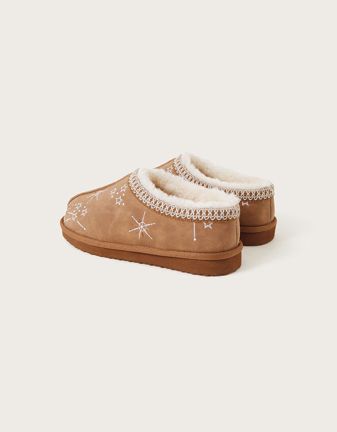 Embroidered Mule Slippers, Brown (BROWN), large