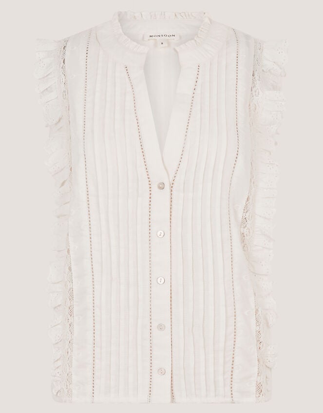 Lacy Sleeveless Broderie Top, Ivory (IVORY), large