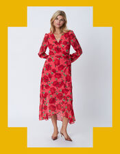 Crās Floral Wrap Dress, Red (RED), large