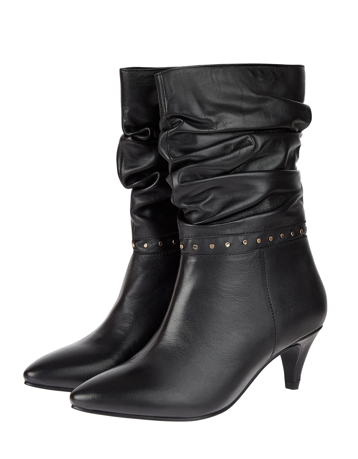 Slouch Studded Leather Ankle Boots Black