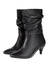 Slouch Studded Leather Ankle Boots, Black (BLACK), large