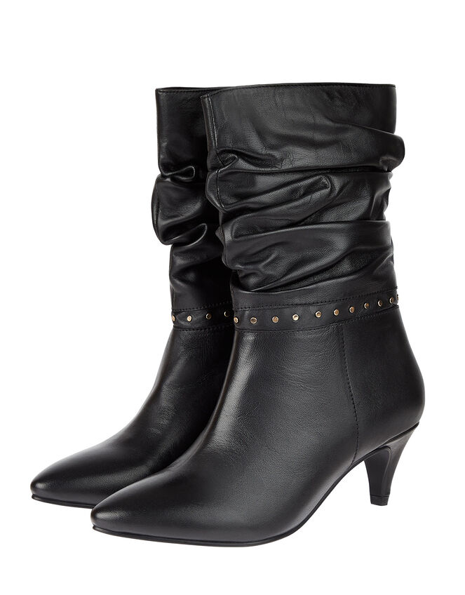 Slouch Studded Leather Ankle Boots, Black (BLACK), large