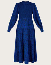 Sally Spot Shirred Midi Dress in Sustainable Viscose, Blue (COBALT), large