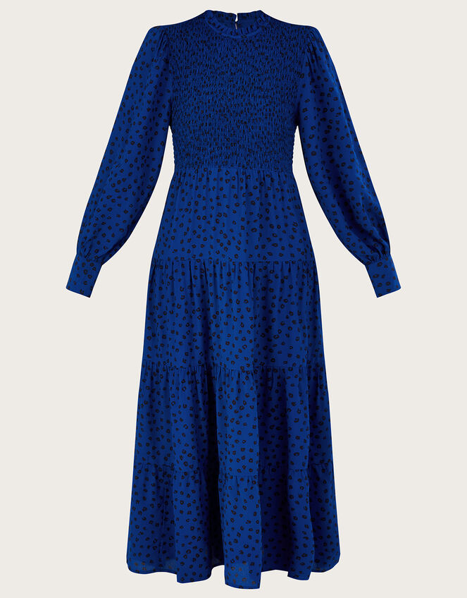 Sally Spot Shirred Midi Dress in Sustainable Viscose, Blue (COBALT), large