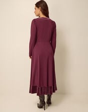 Viv Velvet V-Neck Jersey Midi Dress, Purple (AUBERGINE), large