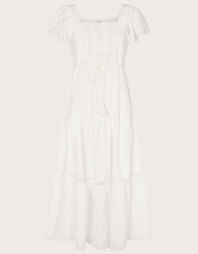 Woven Mixed Fabric Midi Dress White