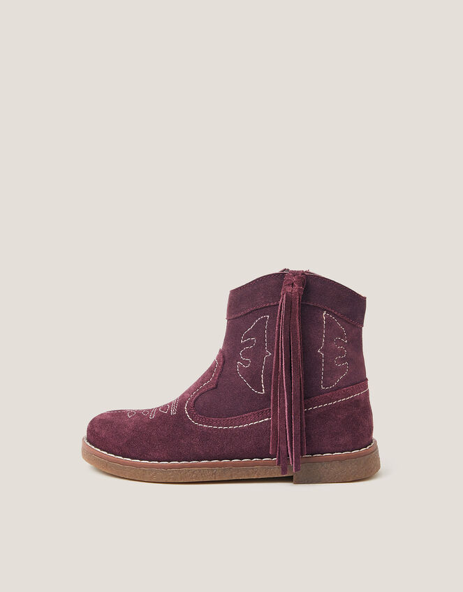 Suede Cowboy Boots, Red (BURGUNDY), large