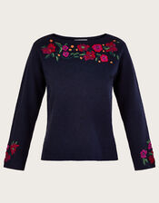 Floral Embroidered Jumper, Blue (NAVY), large