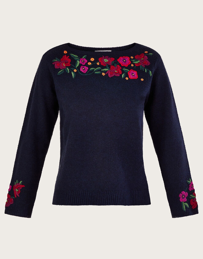Floral Embroidered Jumper, Blue (NAVY), large