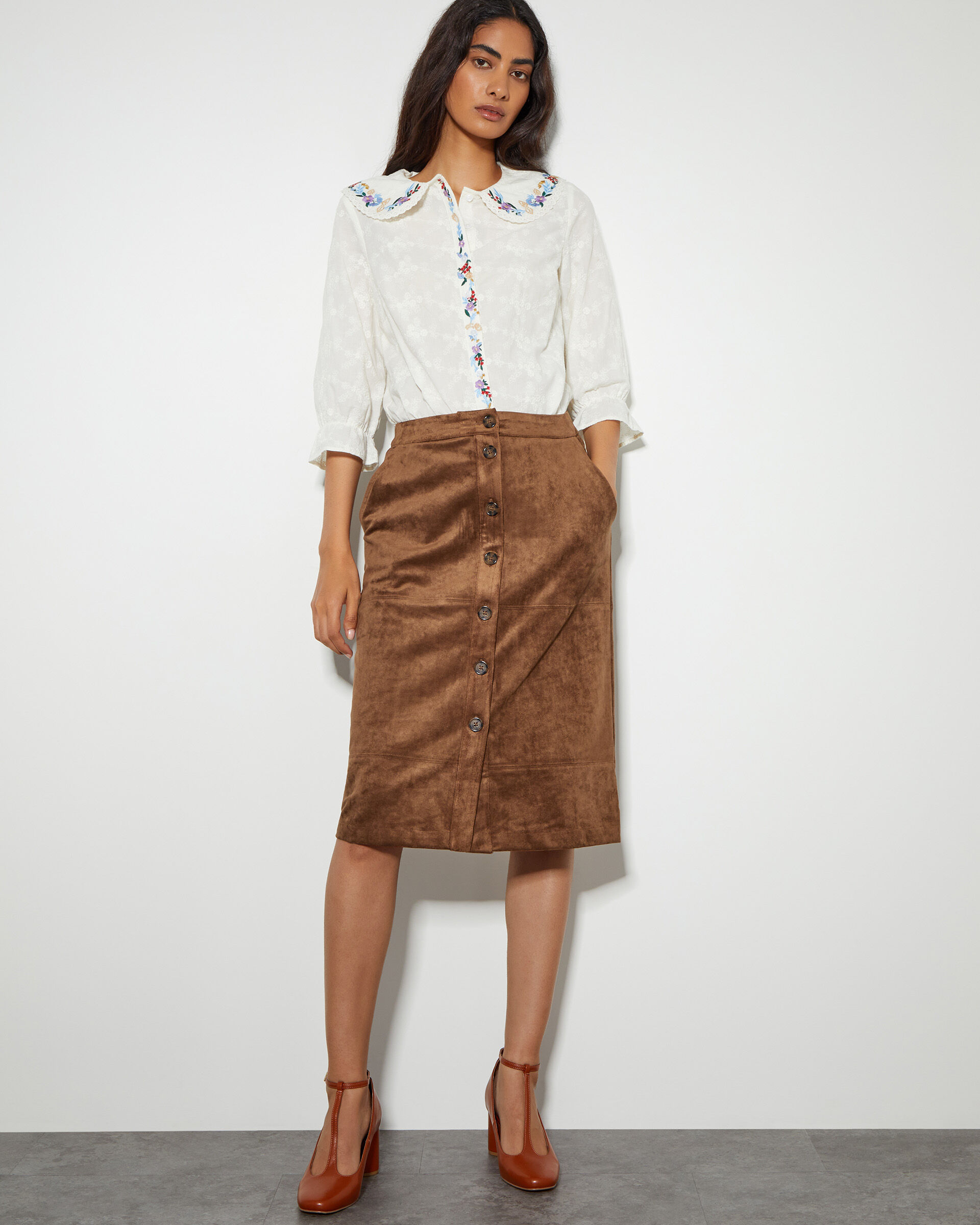 Amber Suedette Pencil Skirt Brown Skirts Monsoon UK