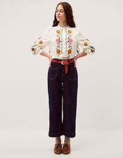 Emmy Embroidered Long Sleeve Top, White (WHITE), large