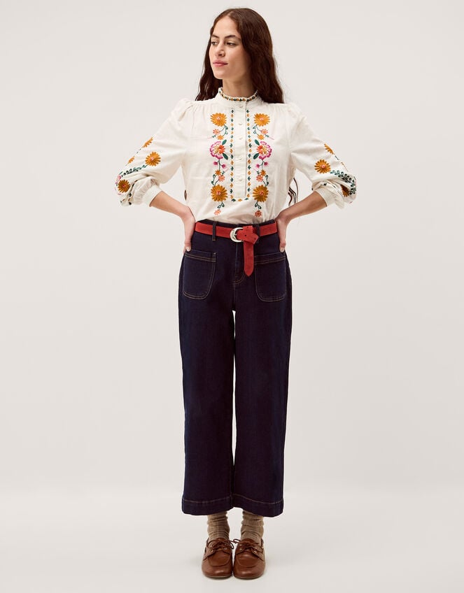 Emmy Embroidered Long Sleeve Top, White (WHITE), large