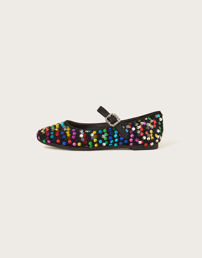 Rainbow Sequin Velvet Ballerina Flats, Black (BLACK), large