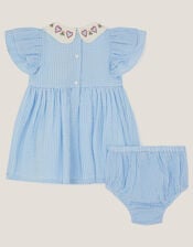Baby Swan Embroidered Dress & Knickers Set, Blue (BLUE), large
