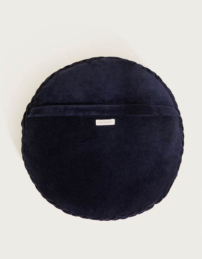 Round Smocked Cushion, Blue (NAVY), large