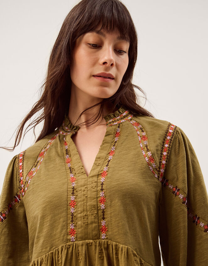 Fabia Embroidered Blouson Blouse Green