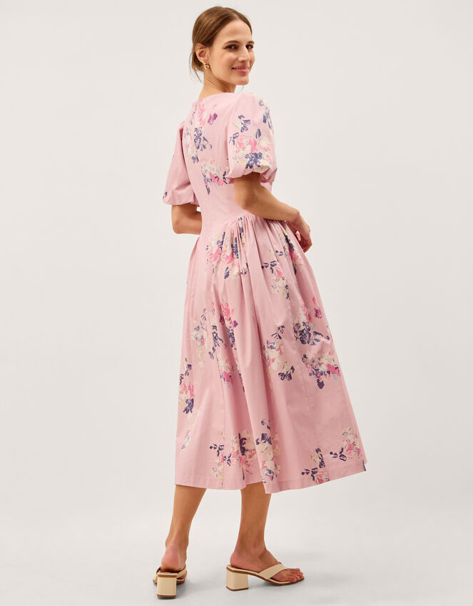 Amber Puff Sleeve Floral Midi Dress, Pink (PINK), large