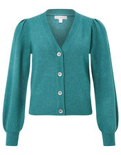 Blouson Sleeve Cardigan with Recycled Fabric, Green (GREEN), large
