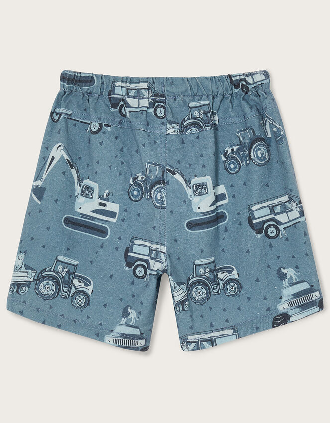 Vehicle Print Slub Drawstring Shorts, Blue (BLUE), large