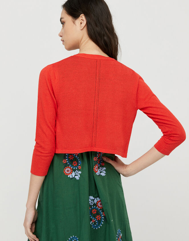 Pandora Pointelle Shrug in Linen Blend, Red (RED), large