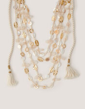 Mother of Pearl Tassel Layered Necklace, , large