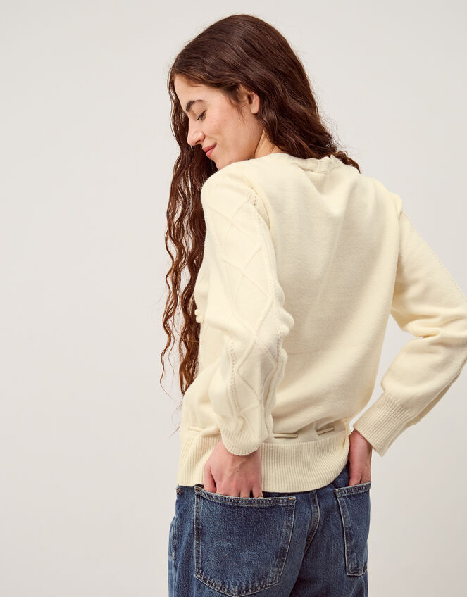 Elsie Floral Embroidered Cable Knit Jumper, Ivory (IVORY), large