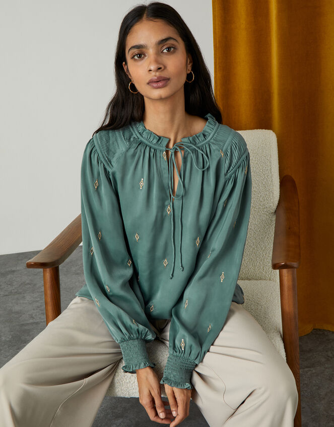 Judy Embroidered Blouse, Green (SAGE), large