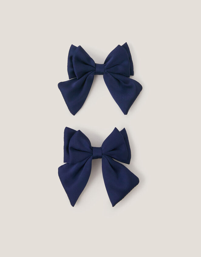 2-Pack School Bow Hair Clips, Blue (NAVY), large
