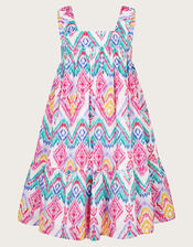 Rainbow Ikat Print Dress, Ivory (IVORY), large