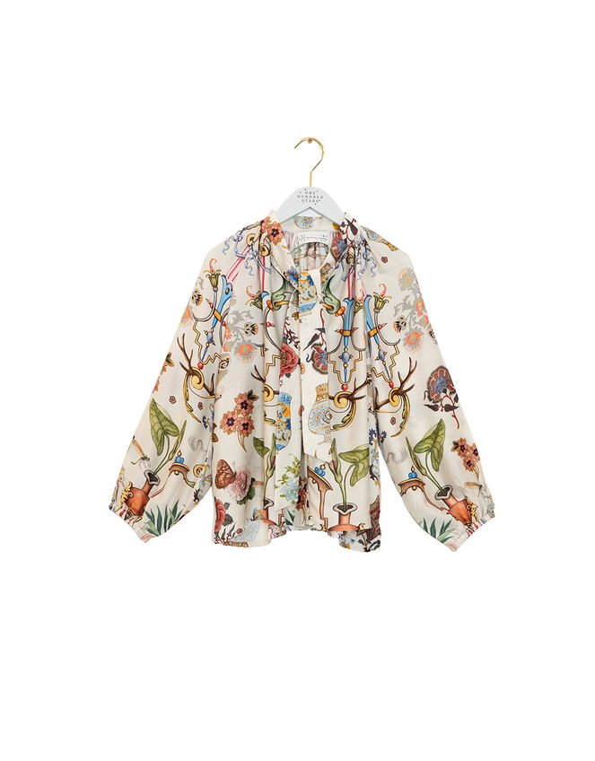 One Hundred Stars Cornucopia Pussybow Blouse, Ivory (IVORY), large